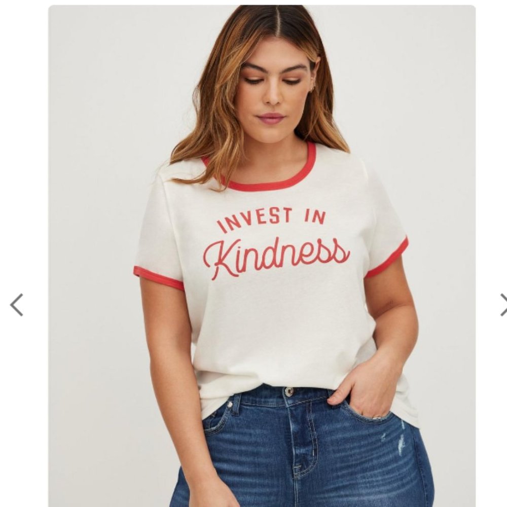 Torrid Classic Ringer Tee - Invest In Kindness Cream - Size 2X